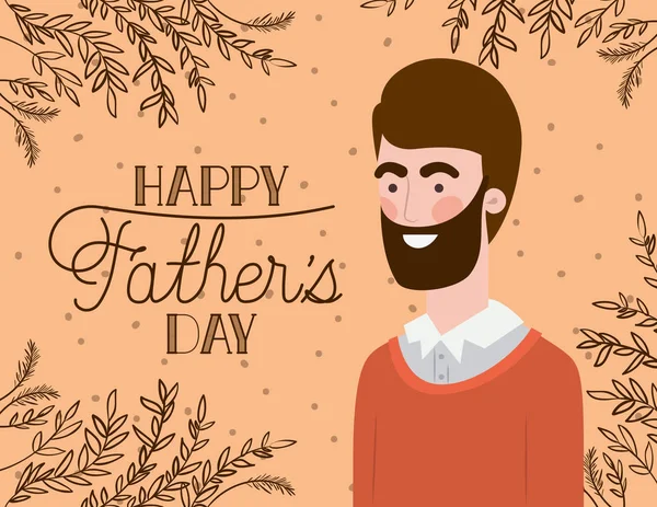 Feliz pai cartão de dia com pai e folhas de decoração de plantas —  Vetores de Stock