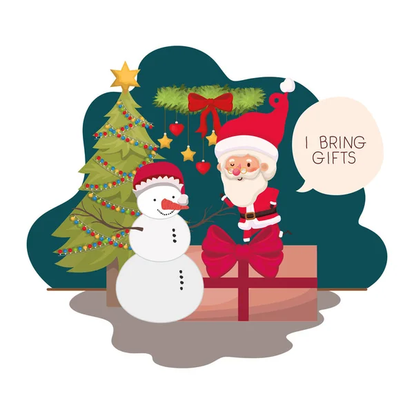 Santa claus s vánoční strom a sněhulák — Stockový vektor