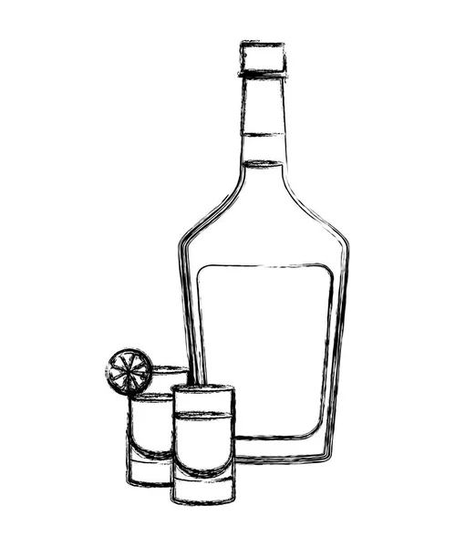 Glas cocktail med frukt och flaska — Stock vektor