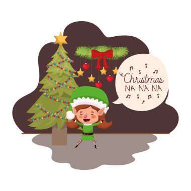 noel ağacı ve hediyeler ile elf kadın