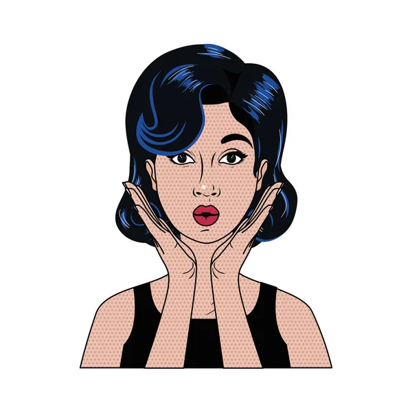 Mujer con carácter avatar cara sorpresa — Vector de stock