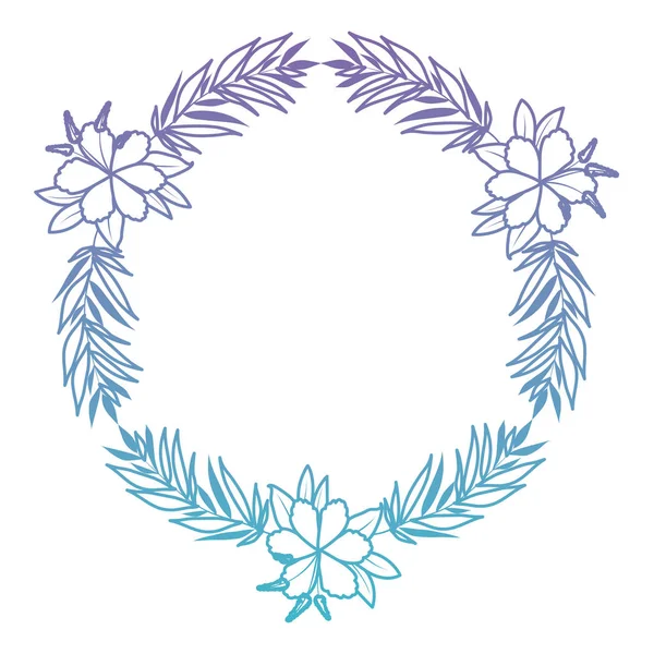 Belle cadre circulaire fleur et feuilles — Image vectorielle