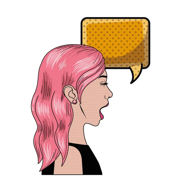 Mujer joven con el carácter avatar de la burbuja del habla — Vector de stock