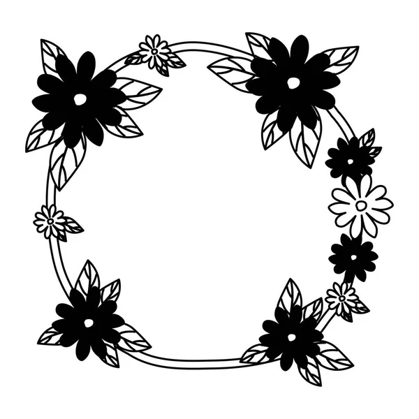 Mooie bloem en Leafs circulaire frame — Stockvector