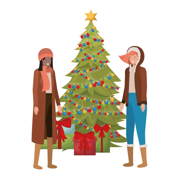 Nők karácsonyfa és ajándékok avatar — Stock Vector