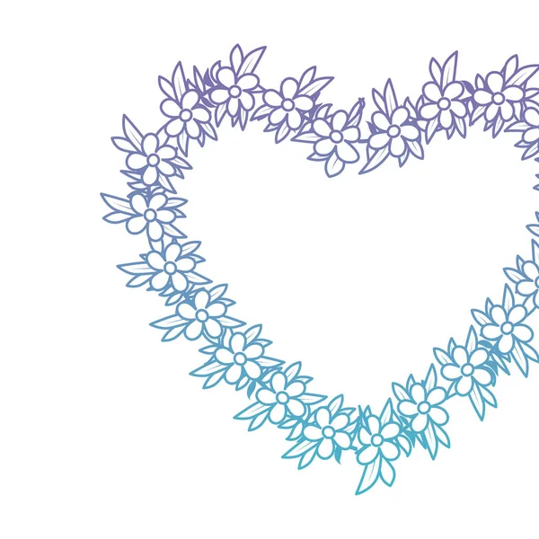 Belle fleur et feuilles cadre en forme de coeur — Image vectorielle