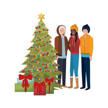 noel ağacı ve hediyeler ile insanların grup