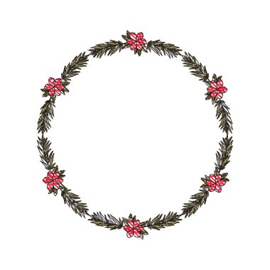 güzel çiçek ve yapraklar dairesel çerçeve