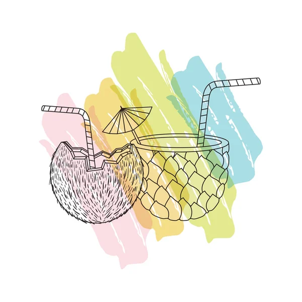 椰子和菠萝鸡尾酒 — 图库矢量图片