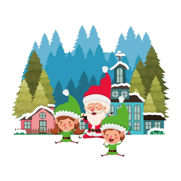 Dvojice sousedů a elfí Santa Claus — Stockový vektor