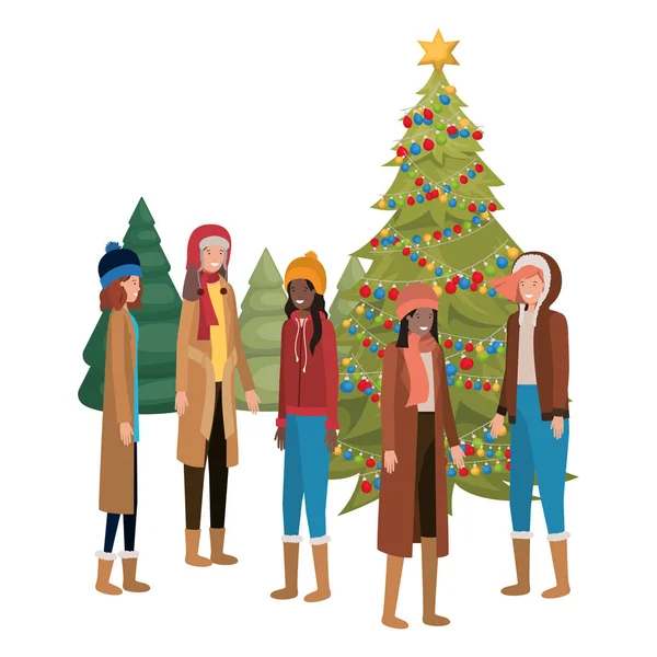 Women with christmas tree and gifts avatar — 스톡 벡터