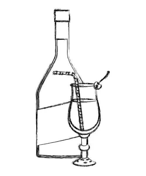 Copa bebida de cóctel con botella — Archivo Imágenes Vectoriales