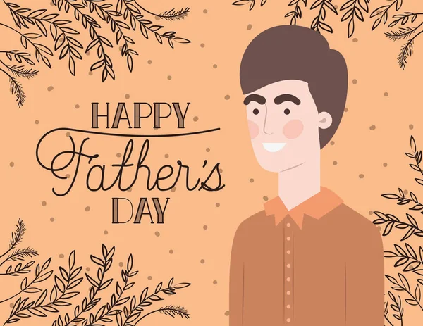Feliz pai cartão de dia com pai e folhas de decoração de plantas —  Vetores de Stock