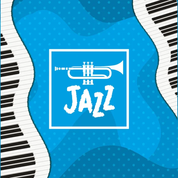 Plakat zum Jazztag mit Klaviertastatur und Trompete — Stockvektor