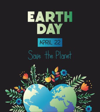 Dünya gezegeninin kalbi çiçek desenli.