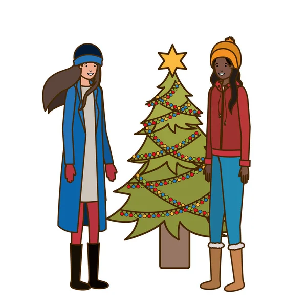 Mujeres con carácter avatar árbol de Navidad — Archivo Imágenes Vectoriales