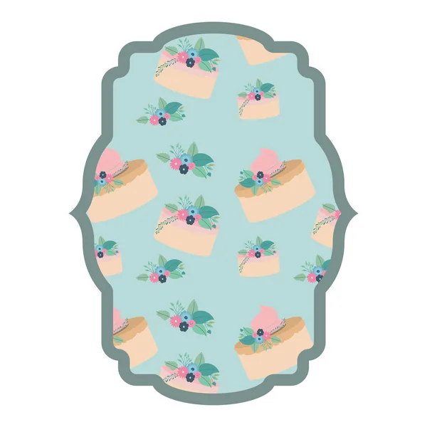 Cadre élégant avec des fleurs et motif gâteau — Image vectorielle