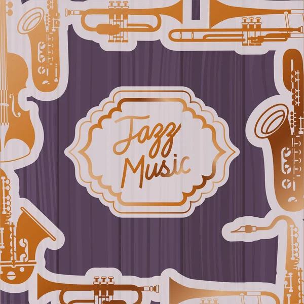 Jazz Day Frame mit Instrumenten und Holzhintergrund — Stockvektor