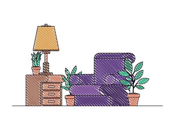 Wohnzimmer mit Zimmerpflanzen-Szene — Stockvektor
