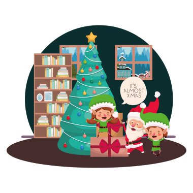 noel ağacı ile elfler ve noel baba çift