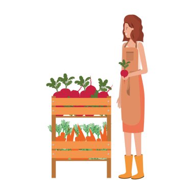 sebze satıcı kadın kiosk izole simgesiyle