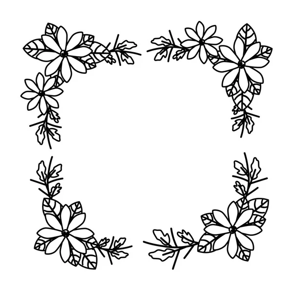 Mooie bloem en Leafs vierkant frame — Stockvector