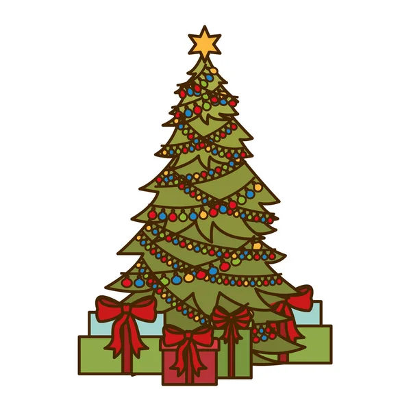 Christmas tree with gifts isolated icon — Stock Vector