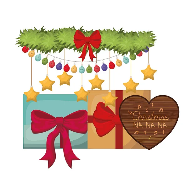 Guirlande avec boules et cadeaux de Noël — Image vectorielle