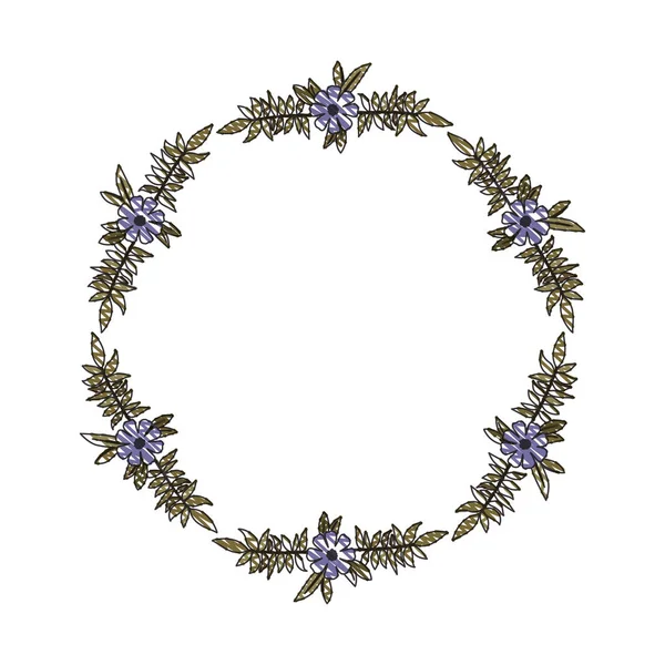 Hermosa flor y hojas marco circular — Archivo Imágenes Vectoriales