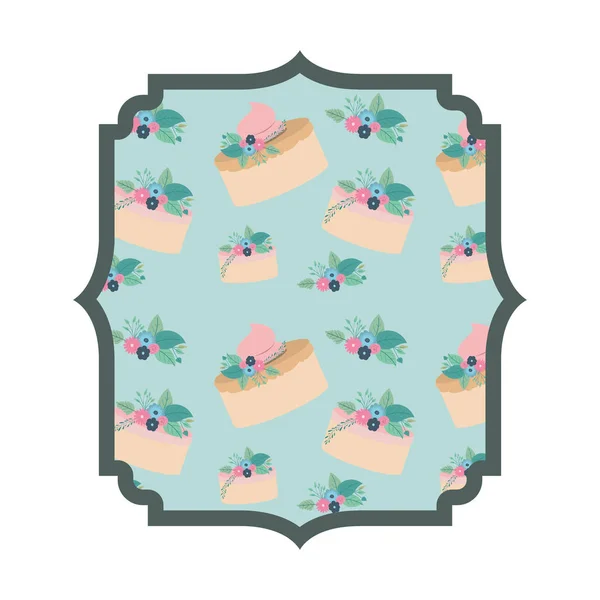 Elegant frame met bloemen en cake patroon — Stockvector