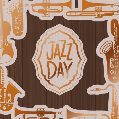 enstrümanlar ve ahşap arka plan ile caz gün çerçevesi