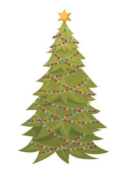 Pohon Natal dengan bola menggantung terisolasi ikon - Stok Vektor