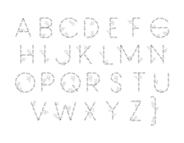 Шрифт типу алфавіту з листям — стоковий вектор