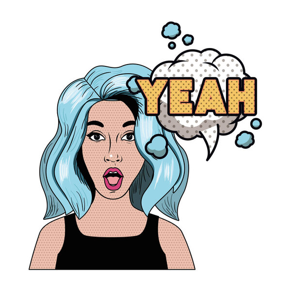 woman with speech bubble about comic