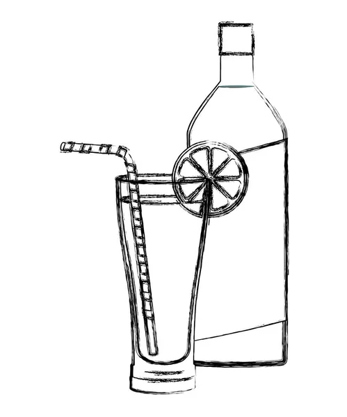 玻璃鸡尾酒与水果和瓶子 — 图库矢量图片