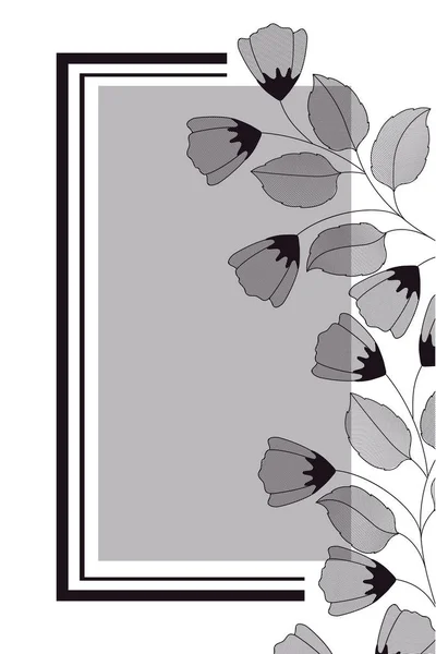 Λουλούδια με φύλλα και ορθογώνιο απομονωμένο εικονίδιο — Διανυσματικό Αρχείο