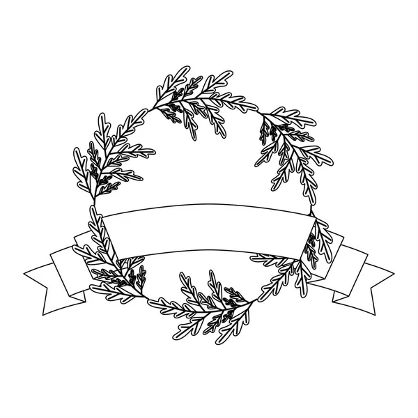 Folhas da coroa e quadro circular da fita —  Vetores de Stock