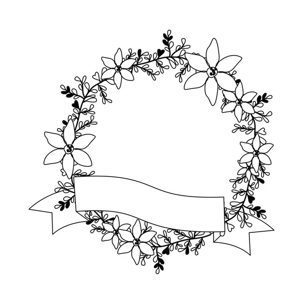 Красивый цветок и лента круглая рамка — стоковый вектор