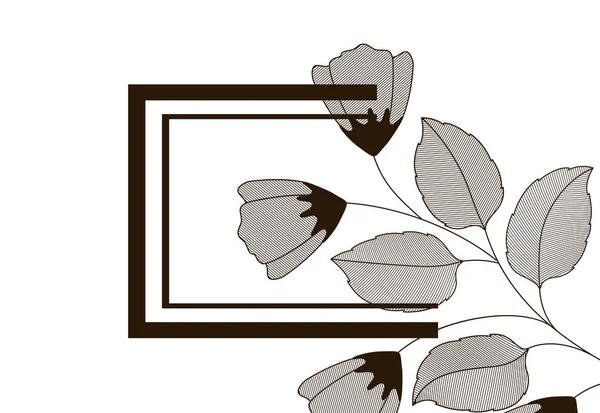 Fleurs avec feuilles et rectangle icône isolée — Image vectorielle