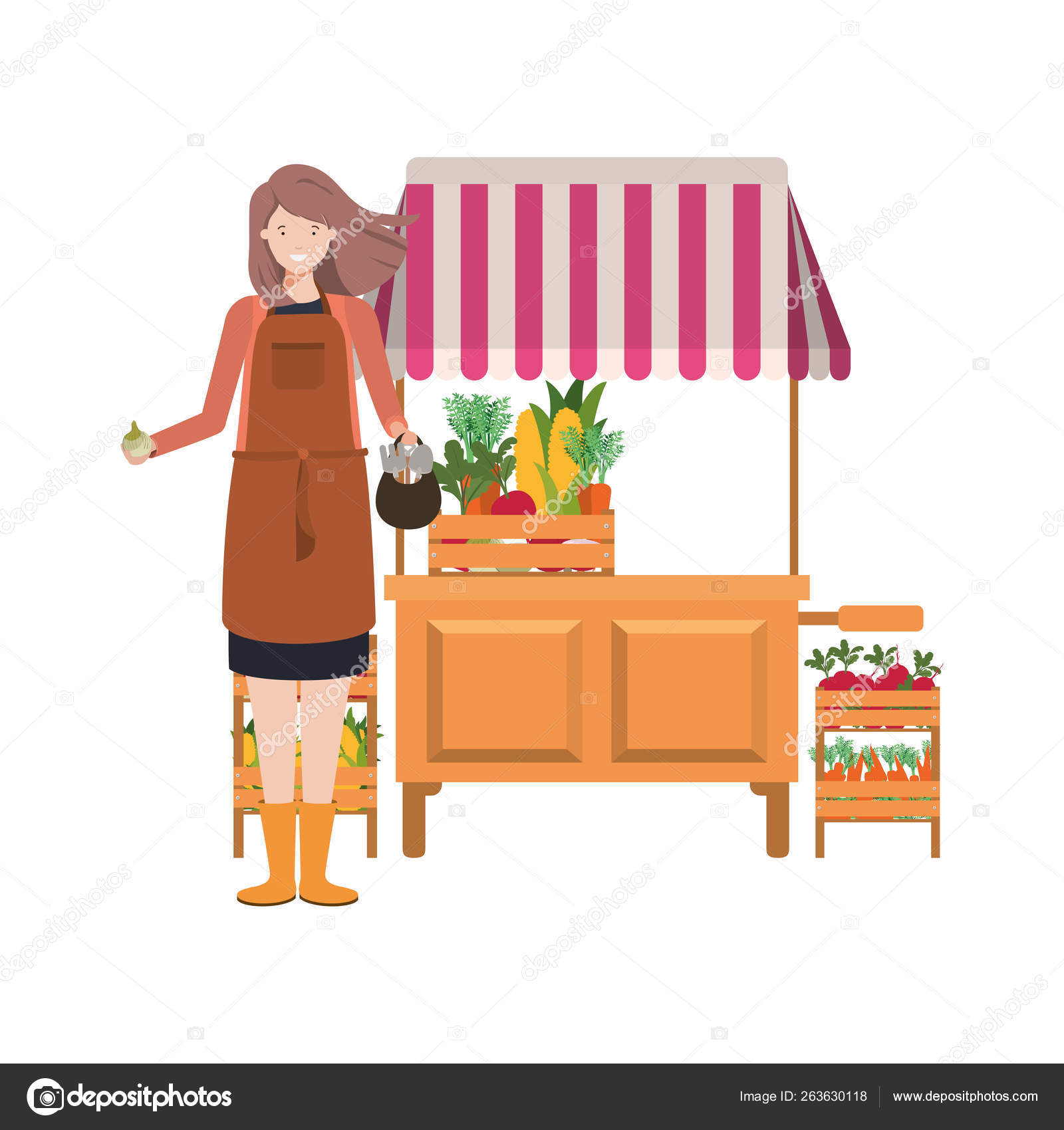 Vegetable seller woman with kiosk isolated icon Stock Vector Image by  ©grgroupstock #263630118