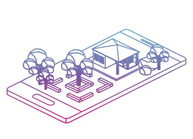 kamp ve bina isometrik akıllı telefon