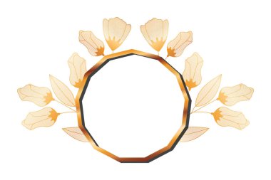 çiçekler izole simgesi ile çerçeve altın