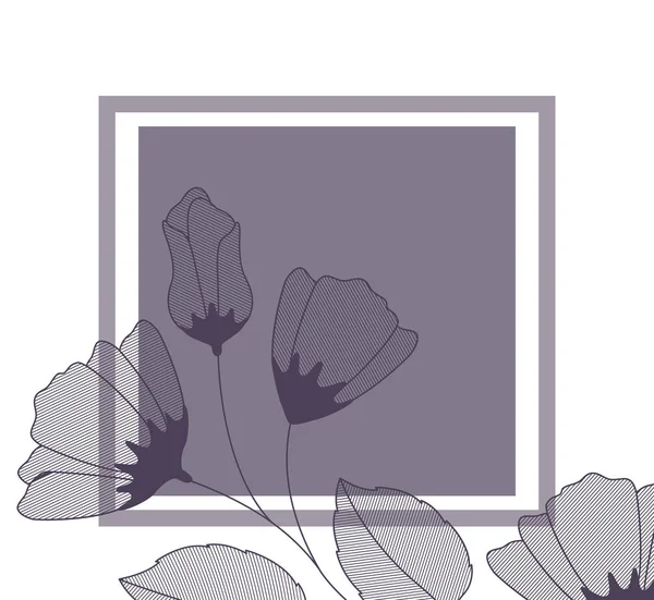 Bloemen met bladeren en vierkant icoon — Stockvector