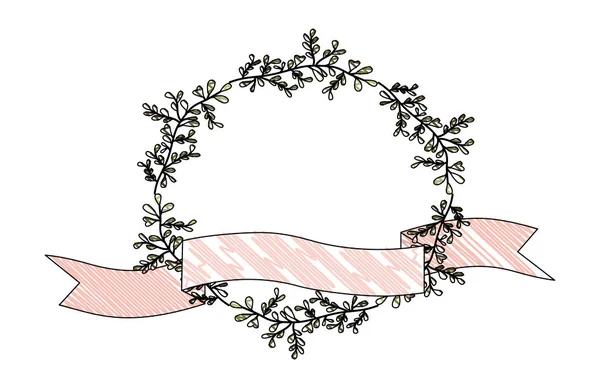Crown leafs and ribbon circular frame — Stock Vector