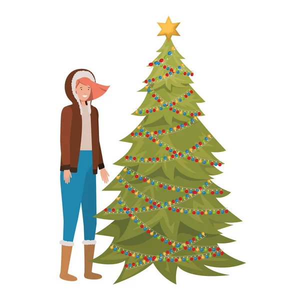 Vrouw met kerstboom avatar karakter — Stockvector