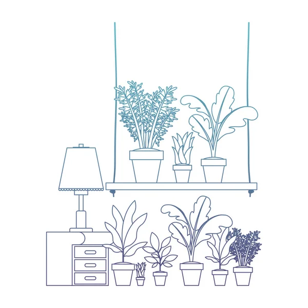 Tiroir avec plantes d'intérieur et lampe — Image vectorielle