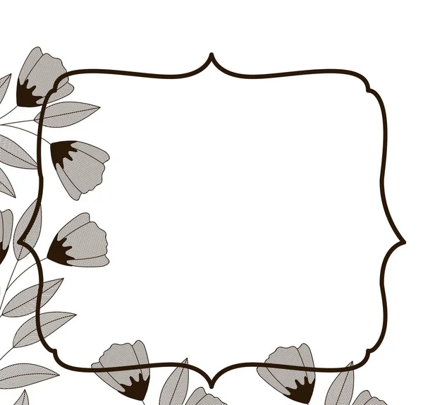 Цветы с листьями и щитом формы изолированный значок — стоковый вектор