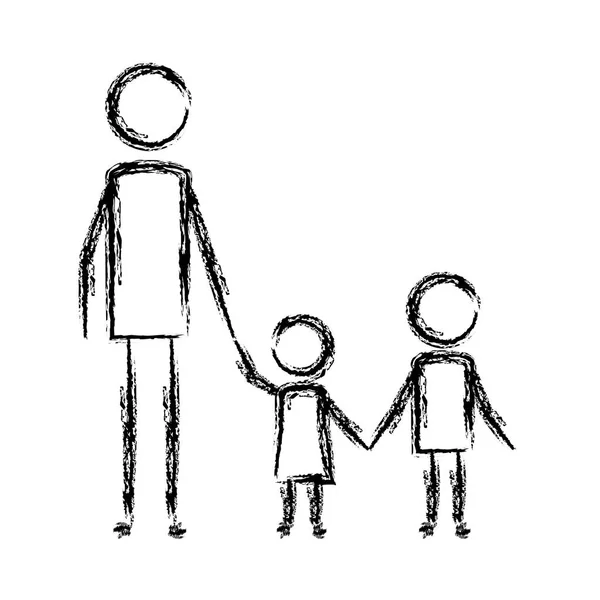 Father with son and daughter figures silhouettes — Stock Vector