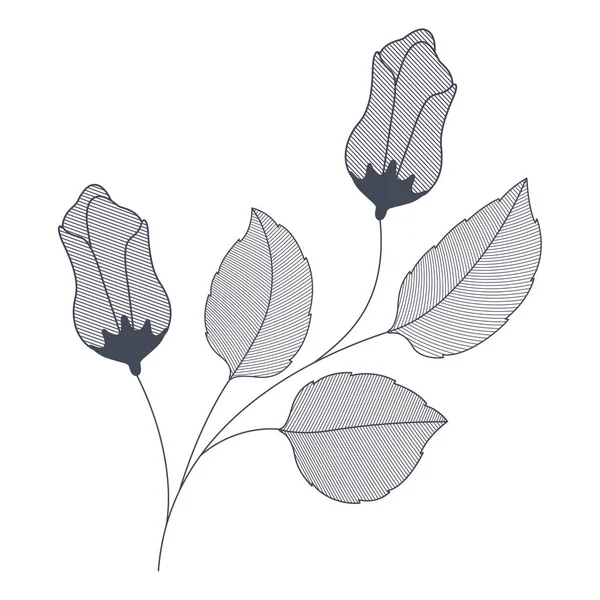 Fleurs avec branches et feuilles icône isolée — Image vectorielle