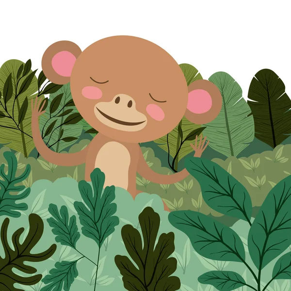 Άγρια μαϊμού στη σκηνή ζούγκλα — Διανυσματικό Αρχείο